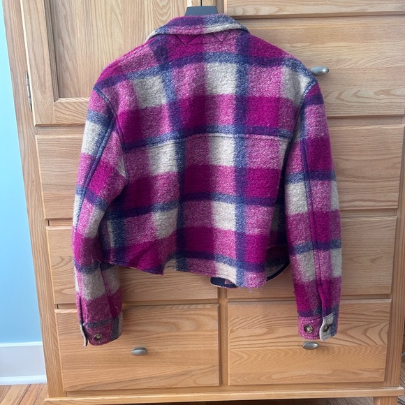 Wilfred Wool Ganna Cropped Shirt Jacket — Blue & Magenta — Size Medium - Picture 2 of 4